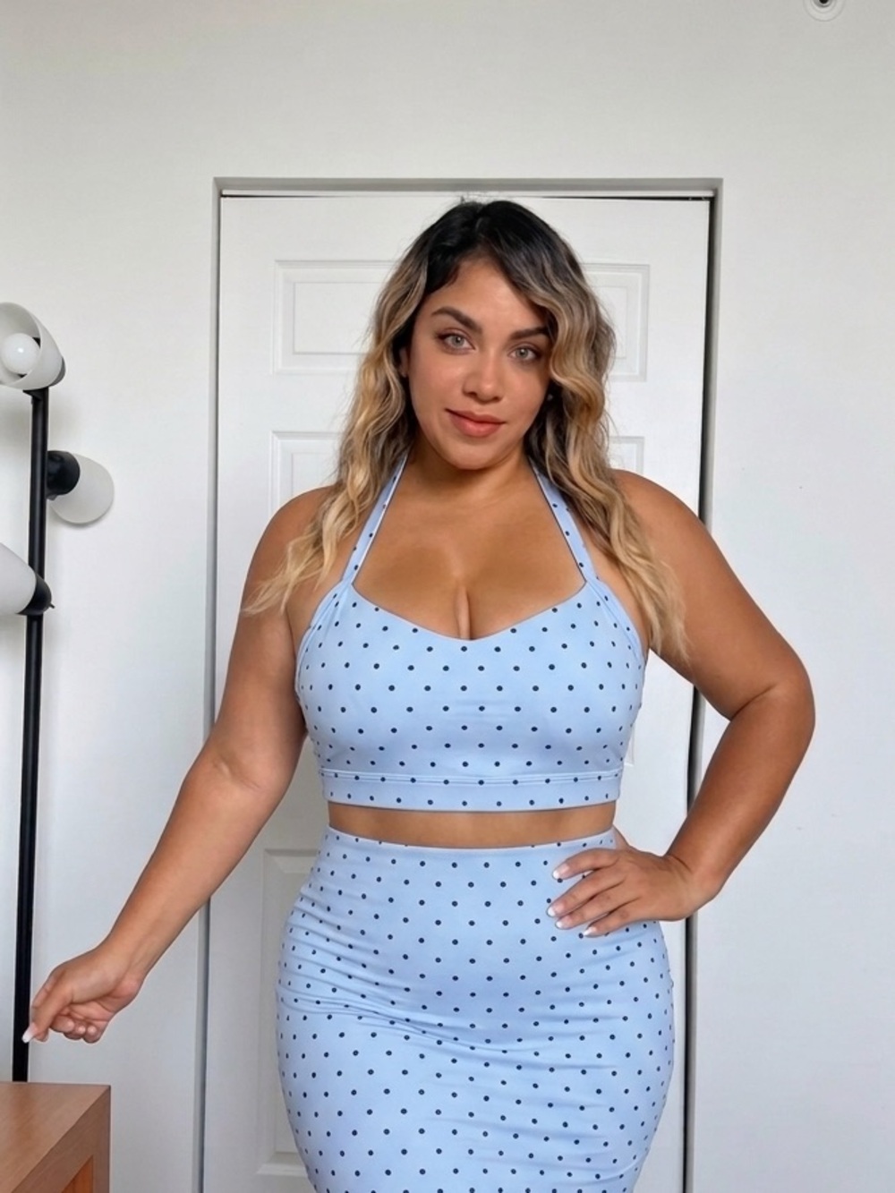 Aralina Light Blue Polka Dot Halter sport Top Size XL – New with Tags
